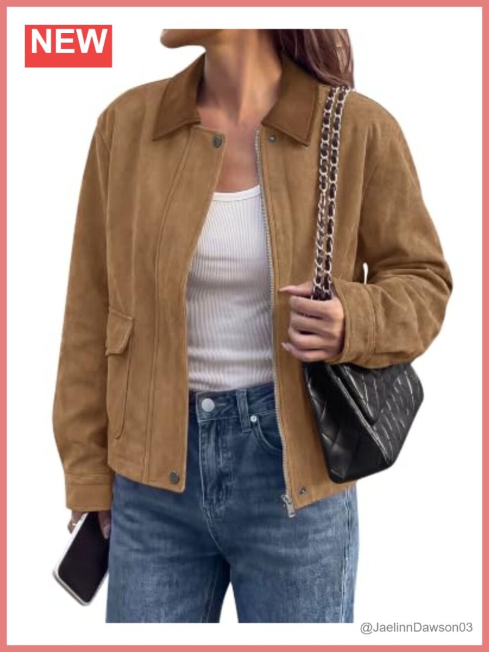 Faux Suede Jacket Women Faux Leather Lapel Zip Up Button Storm Flap Utility